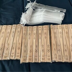 Elegant Wooden Hand Fans with White Organza Bags